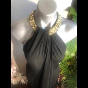 Calvin Klein high embellished neck silk black dress